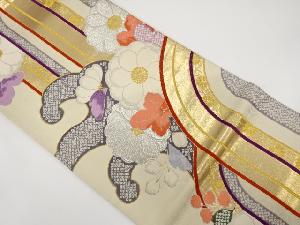 アンティーク　波に疋田・花模様織り出し袋帯（材料）